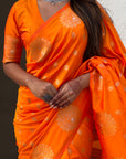 Orange Soft Silk Dual Zari Woven Saree with Peacock Border