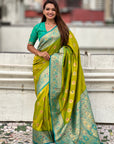 Mehendi Green Soft Silk Meenakari Sunflower Butti Zari Woven Saree