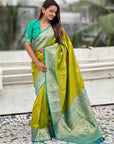 Mehendi Green Soft Silk Meenakari Sunflower Butti Zari Woven Saree