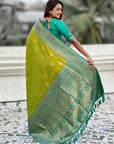 Mehendi Green Soft Silk Meenakari Sunflower Butti Zari Woven Saree