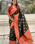 Bottle Green Soft Silk Meenakari Sunflower Butti Zari Woven Saree