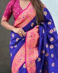 Violet Soft Silk Meenakari Sunflower Butti Zari Woven Saree