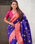 Violet Soft Silk Meenakari Sunflower Butti Zari Woven Saree