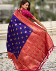 Violet Soft Silk Meenakari Sunflower Butti Zari Woven Saree