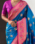Blue Soft Silk Meenakari Sunflower Butti Zari Woven Saree