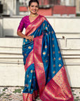 Blue Soft Silk Meenakari Sunflower Butti Zari Woven Saree