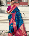 Blue Soft Silk Meenakari Sunflower Butti Zari Woven Saree