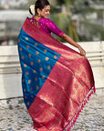 Blue Soft Silk Meenakari Sunflower Butti Zari Woven Saree