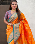 Orange Soft Silk Meenakari Sunflower Butti Zari Woven Saree
