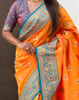 Orange Soft Silk Meenakari Sunflower Butti Zari Woven Saree
