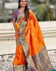 Orange Soft Silk Meenakari Sunflower Butti Zari Woven Saree