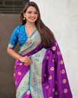 Purple Soft Silk Meenakari Sunflower Butti Zari Woven Saree