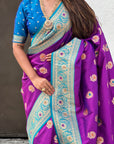 Purple Soft Silk Meenakari Sunflower Butti Zari Woven Saree