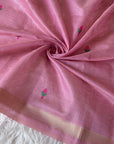 Pink Premium Soft Muga Cotton Swan Pattern Saree
