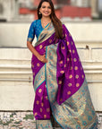 Purple Soft Silk Meenakari Sunflower Butti Zari Woven Saree