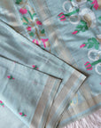 Sky Blue Premium Soft Muga Cotton Swan Pattern Saree