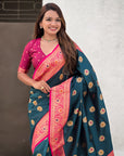 Dark Blue Soft Silk Meenakari Sunflower Butti Zari Woven Saree