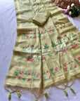 Pista Green Premium Soft Muga Cotton Swan Pattern Saree