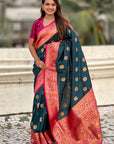 Dark Blue Soft Silk Meenakari Sunflower Butti Zari Woven Saree
