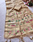 Chickoo Premium Soft Muga Cotton Swan Pattern Saree