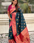 Dark Blue Soft Silk Meenakari Sunflower Butti Zari Woven Saree