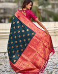 Dark Blue Soft Silk Meenakari Sunflower Butti Zari Woven Saree