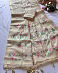 White Premium Soft Muga Cotton Swan Pattern Saree