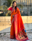 Orange Paithani Silk with Kadiyal Border Saree