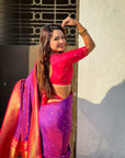 Purple(Red Tone) Paithani Silk with Kadiyal Border Saree