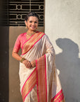 Cream Paithani Silk with Kadiyal Border Saree