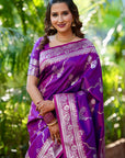 Purple Soft Banarasi Jaal Zari Woven Silk Saree