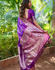 Purple Soft Banarasi Jaal Zari Woven Silk Saree