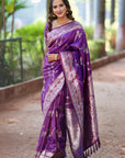 Purple Soft Banarasi Jaal Zari Woven Silk Saree