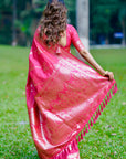 Pink Soft Banarasi Jaal Zari Woven Silk Saree