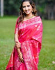 Pink Soft Banarasi Jaal Zari Woven Silk Saree