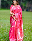 Pink Soft Banarasi Jaal Zari Woven Silk Saree