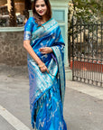 Blue Soft Banarasi Jaal Zari Woven Silk Saree