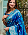 Blue Soft Banarasi Jaal Zari Woven Silk Saree
