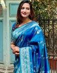 Blue Soft Banarasi Jaal Zari Woven Silk Saree