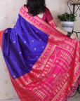 Violet Soft Warli Art Zari Woven Silk Saree with Contrast Border