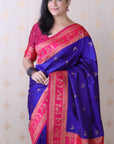 Violet Soft Warli Art Zari Woven Silk Saree with Contrast Border
