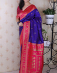 Violet Soft Warli Art Zari Woven Silk Saree with Contrast Border