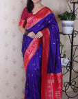 Violet Soft Warli Art Zari Woven Silk Saree with Contrast Border