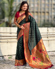 Bottle Green Bandhani Weaves Silk Saree with Paithani Border & Pallu