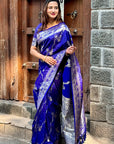 Violet Soft Banarasi Jaal Zari Woven Silk Saree