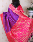 Purple Soft Warli Art Zari Woven Silk Saree with Contrast Border
