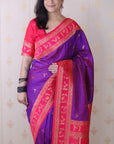 Purple Soft Warli Art Zari Woven Silk Saree with Contrast Border