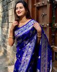 Violet Soft Banarasi Jaal Zari Woven Silk Saree