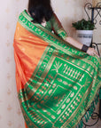 Orange Soft Warli Art Zari Woven Silk Saree with Contrast Border