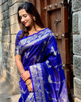 Violet Soft Banarasi Jaal Zari Woven Silk Saree